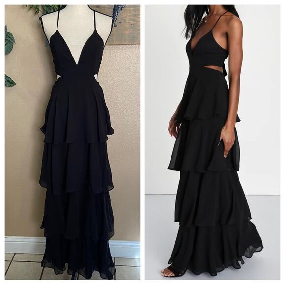 Lulus Dresses & Skirts - NWOT Lulus Tier and Now Black Tie-Back Tiered Maxi Dress M